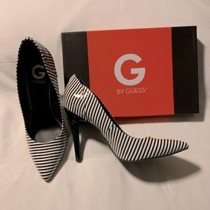 G by Guess Black and White Striped Heels
